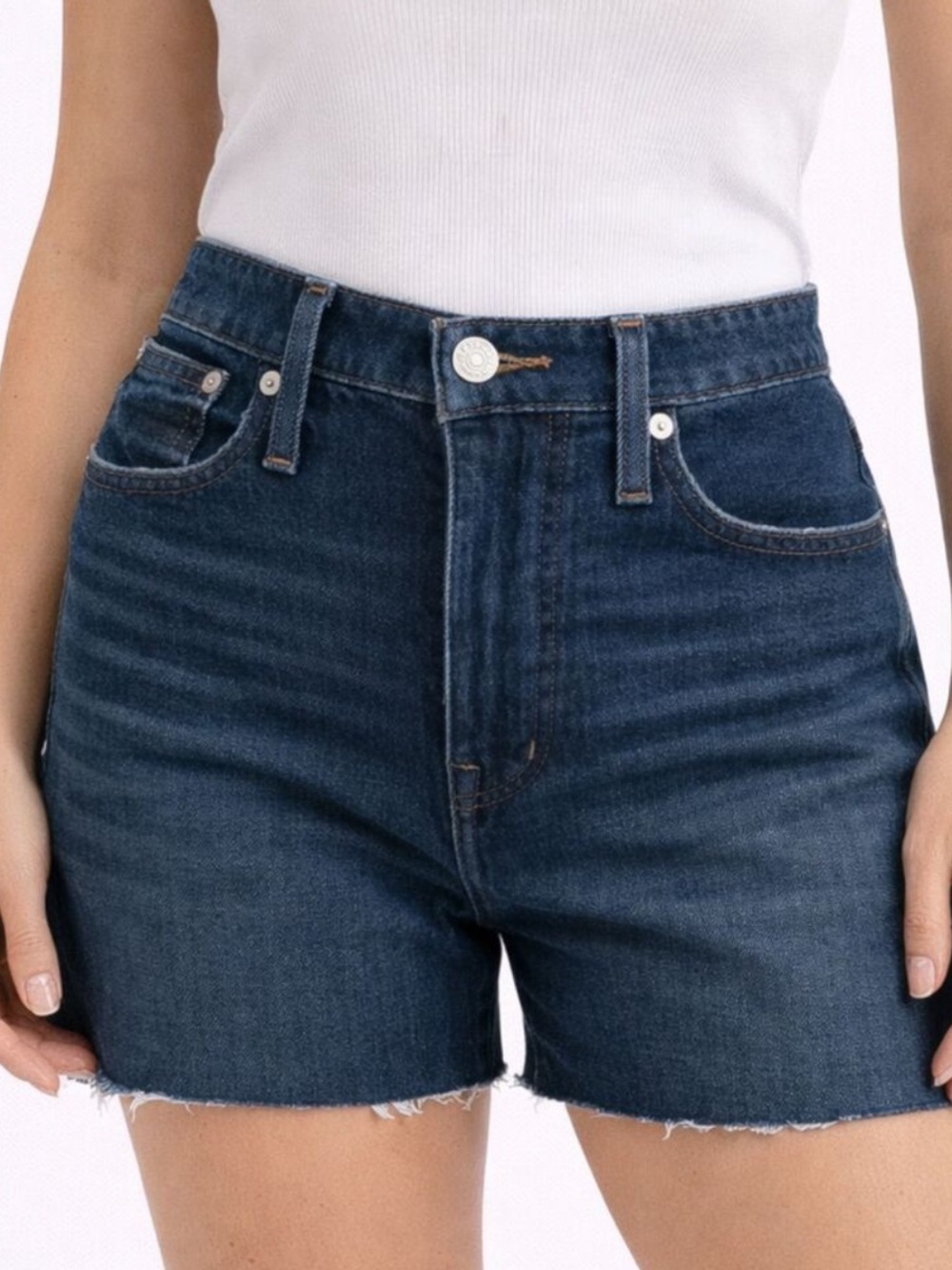 MADEWELL WOMENS CURVY HIGH RISE DENIM SHORTS 31 DARK WASH
